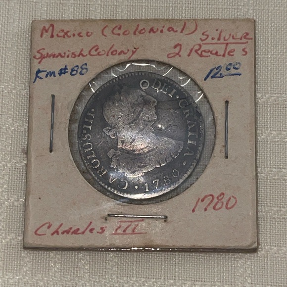 Vintage Other - 1780 Silver 2 Reales Pirate Coin · Carlos III · Colonial Era Treasure · Holed